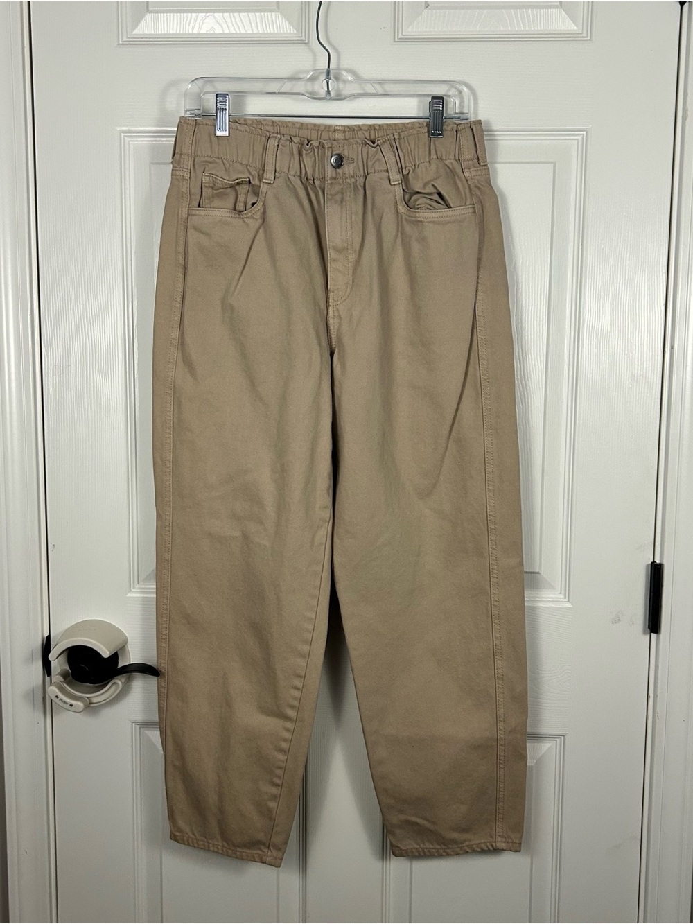 H&M Pants Women's Beige Elastic Waist Pull On Chino Straight Leg Size 8